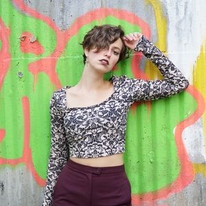 Regal Patterned Crop Top - Black & Cream